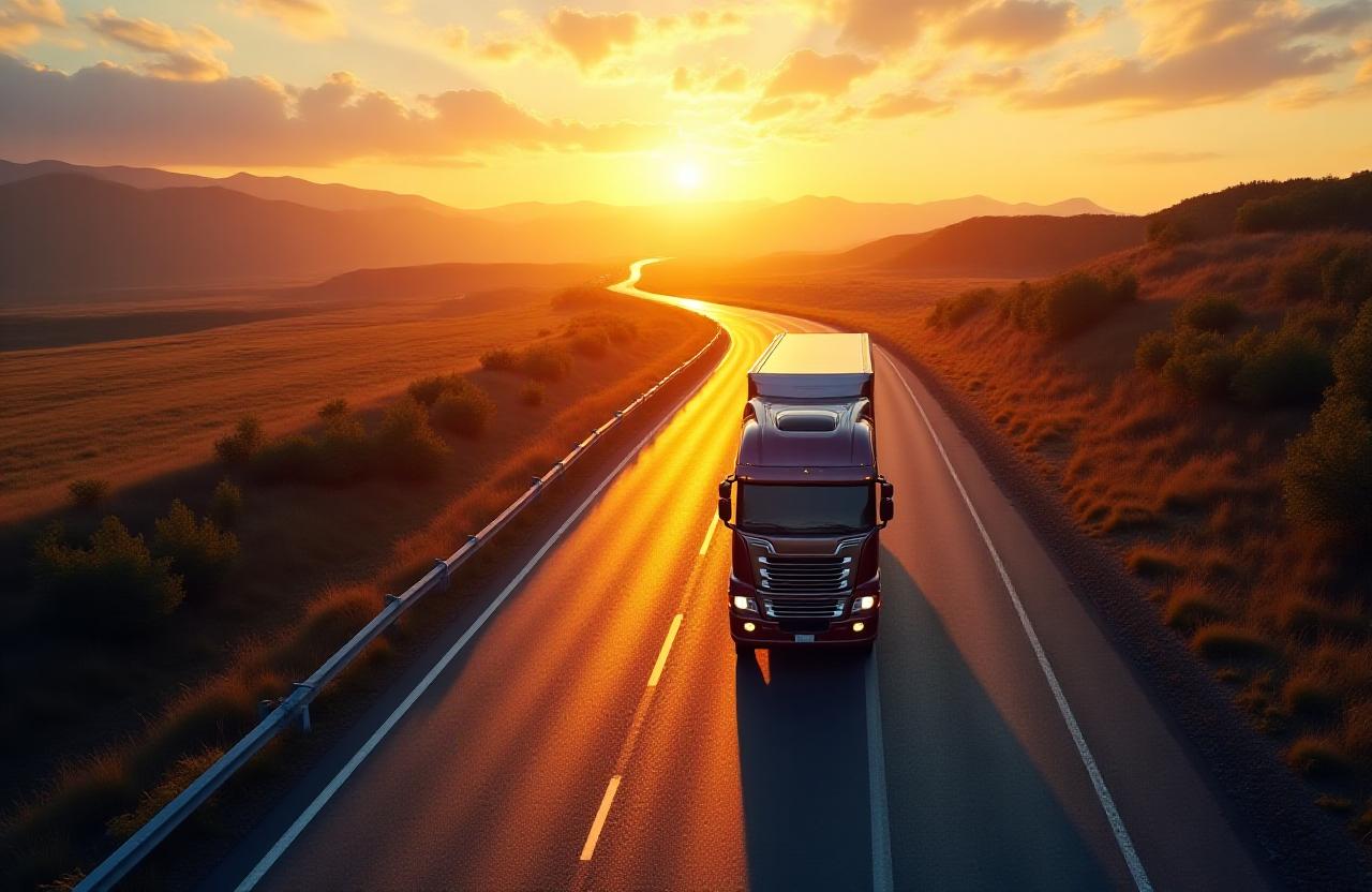 Heavy duty trucks on sunset highway
